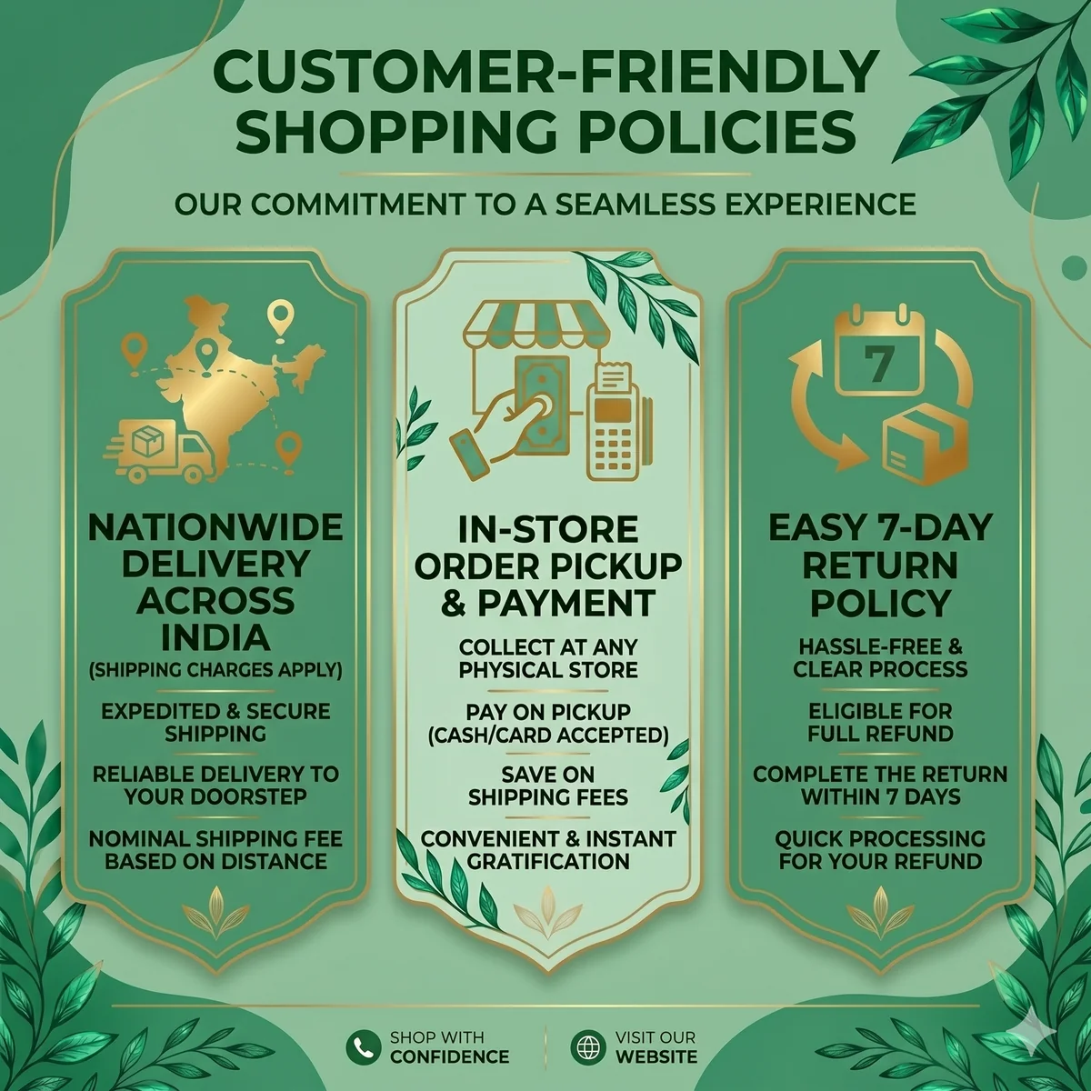 Nationwide delivery, in-store pickup & easy 7-day returns