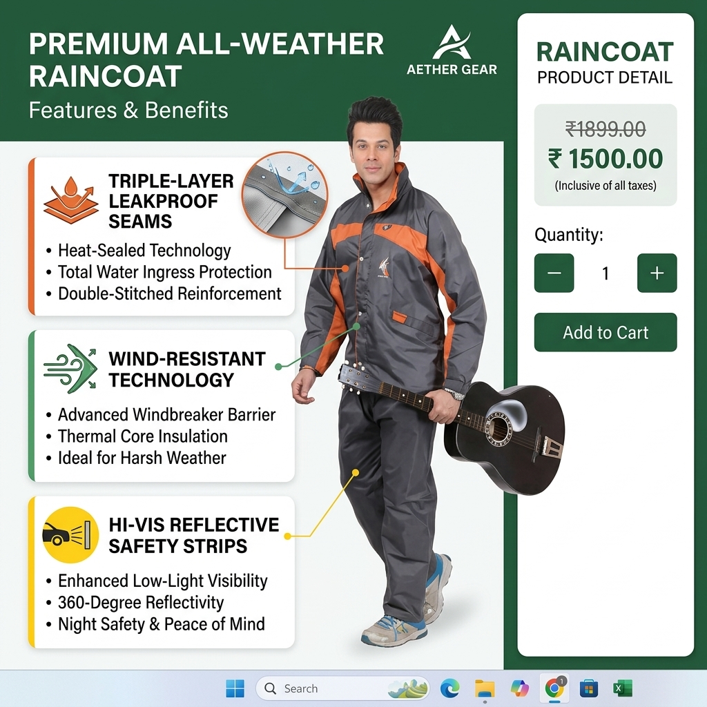 Solid Men's Raincoat - Features & Seams
