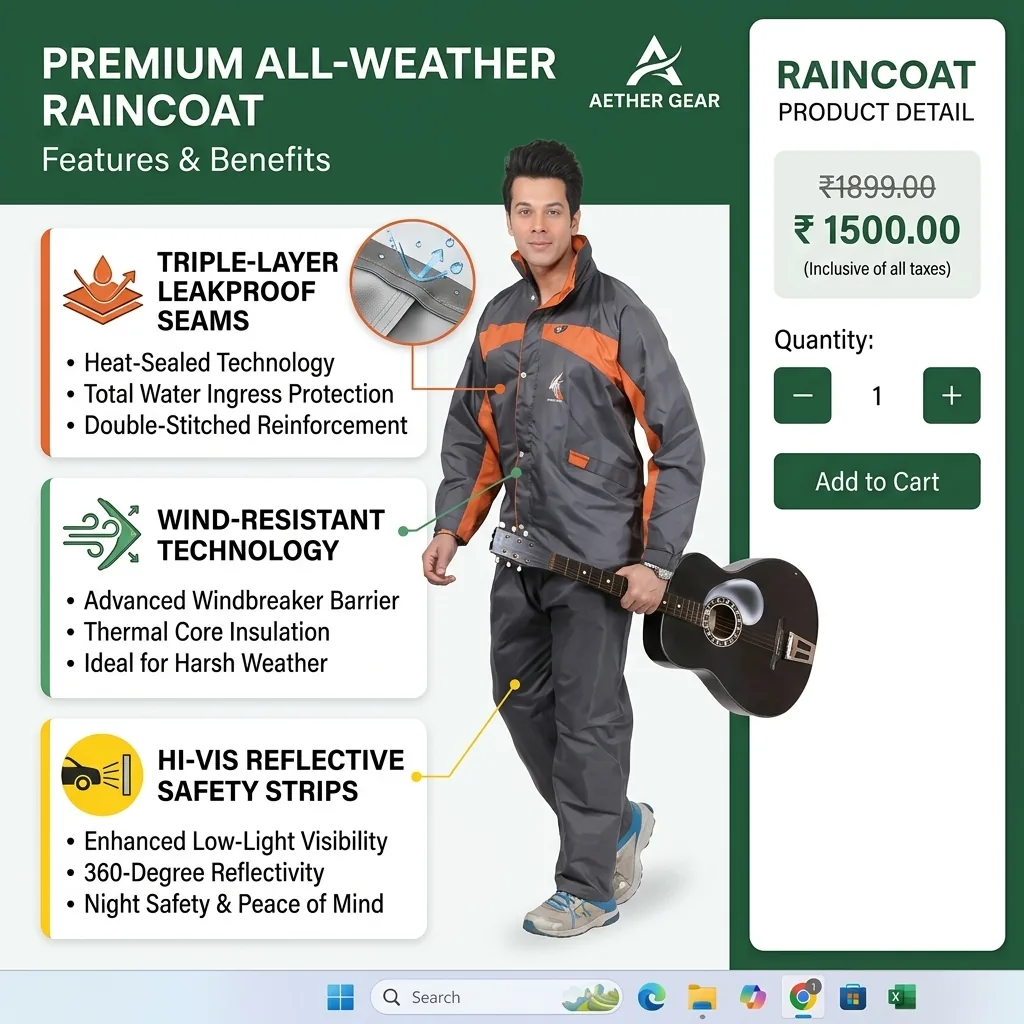Solid Men's Raincoat - Features & Seams